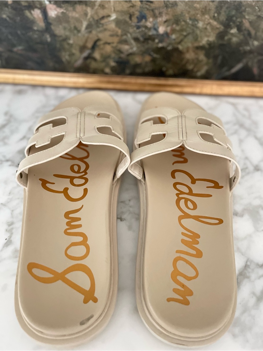 Sam Edelman Valeri Leather Slide Sandals size 8.5 ivory cream - Picture 5 of 7